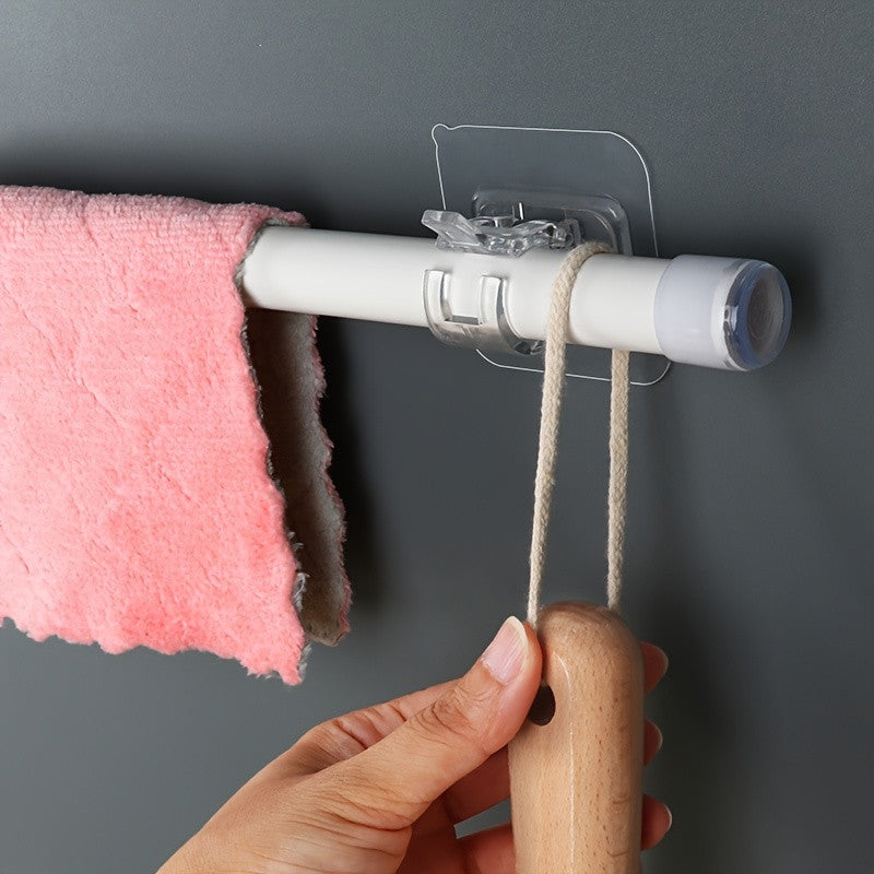Curtain rod hooks holding curtain in use
